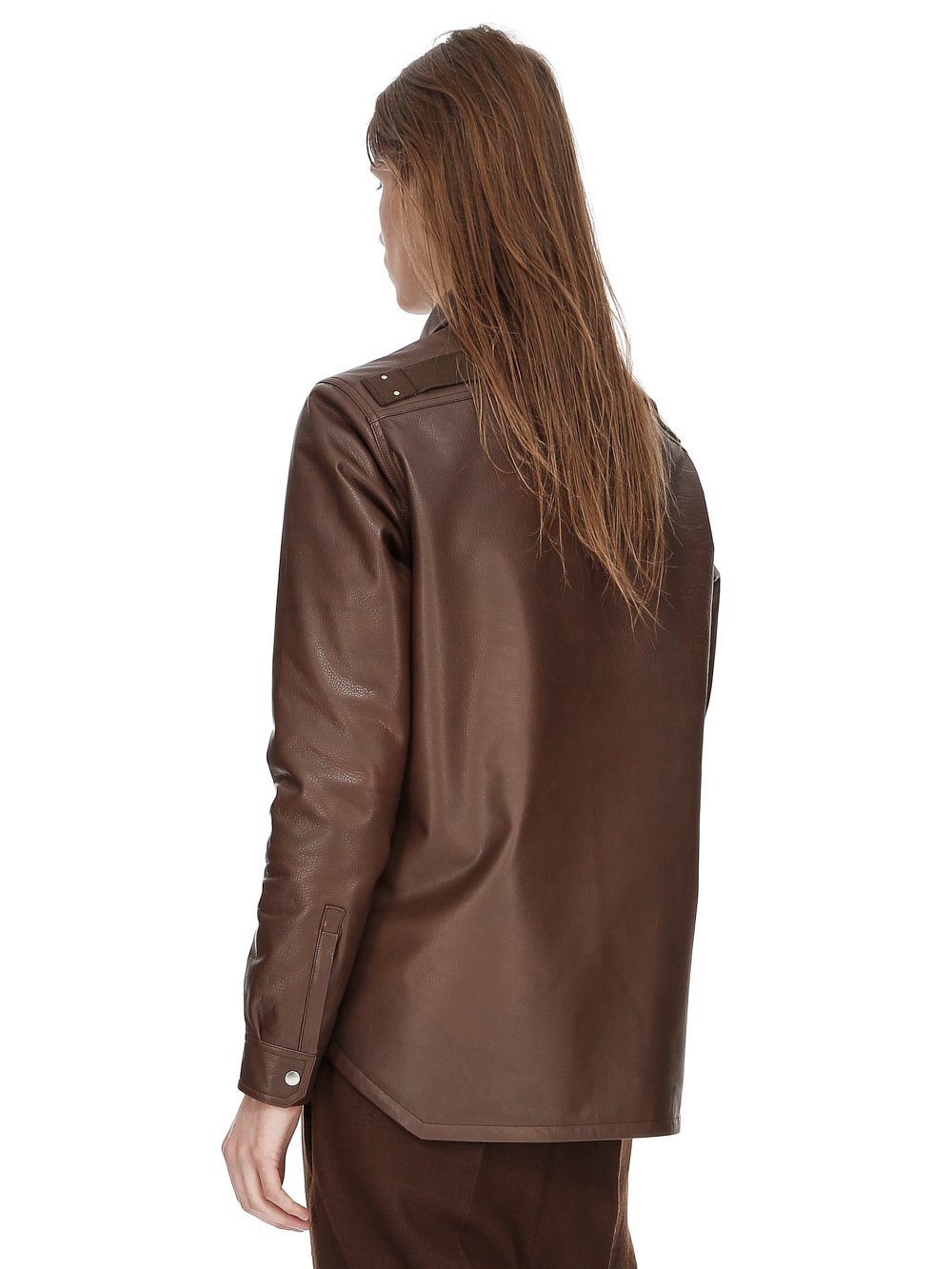 RICK OWENS FW23 LUXOR OUTERSHIRT IN BROWN SOFT GRAIN COW LEATHER