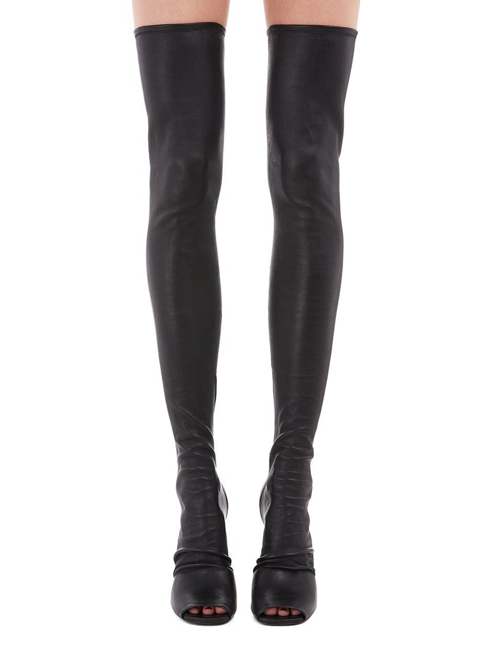 RICK OWENS FW23 LUXOR CANTILEVER 11 THIGH HIGH IN  BLACK STRETCH LAMB LEATHER