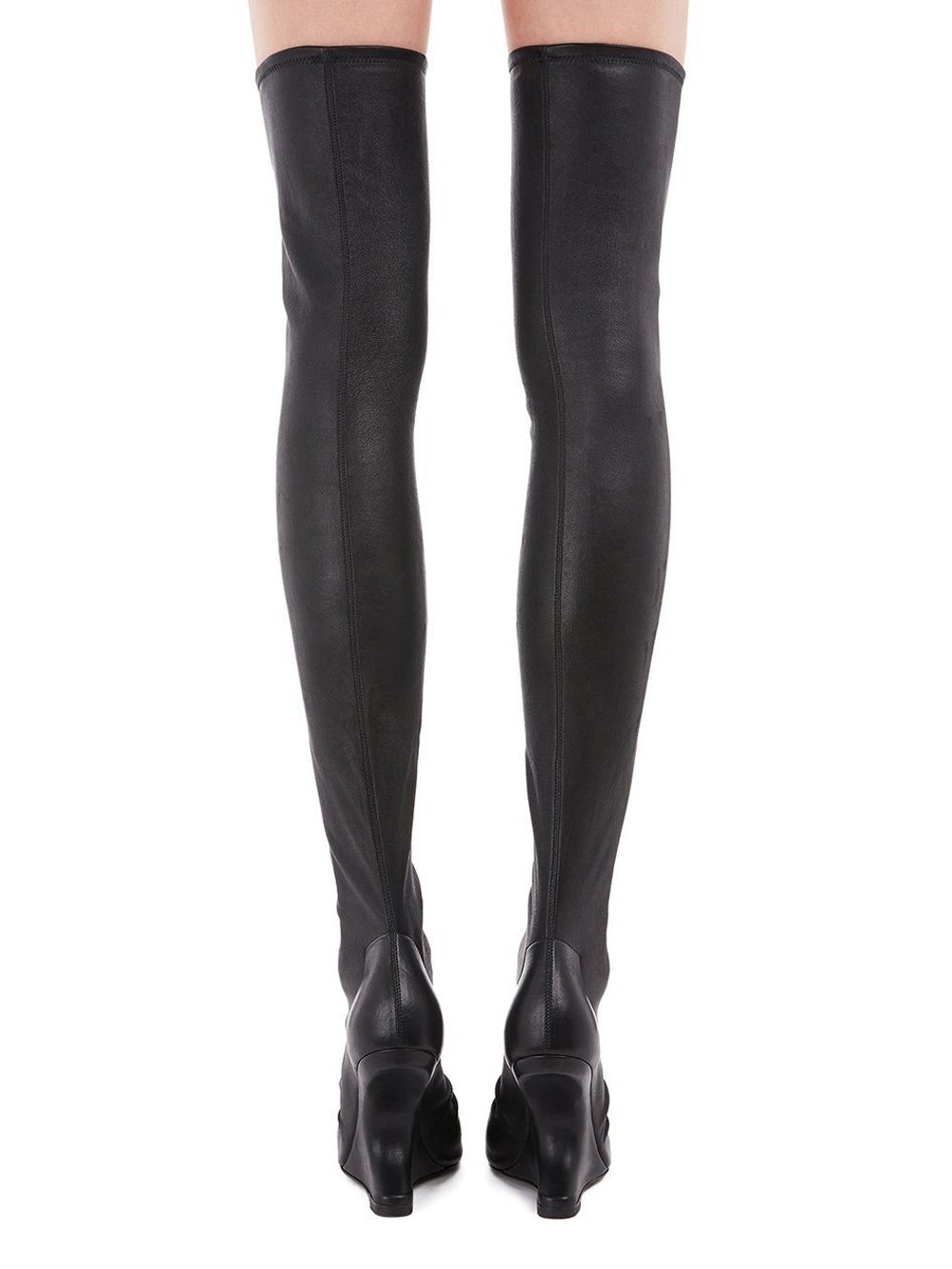 RICK OWENS FW23 LUXOR CANTILEVER 11 THIGH HIGH IN  BLACK STRETCH LAMB LEATHER