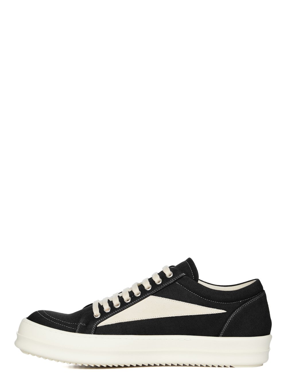 DRKSHDW FW23 LUXOR VINTAGE SNEAKS IN BLACK AND MILK 13OZ OVERDYED DENIM