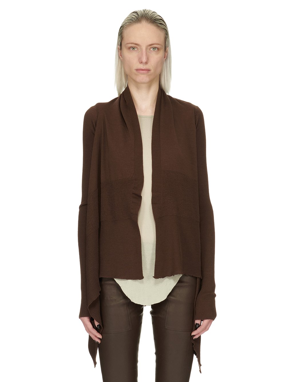 RICK OWENS FW23 LUXOR MEDIUM WRAP IN BROWN LIGHTWEIGHT RASATO KNIT