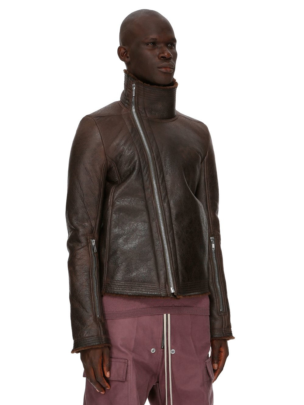 RICK OWENS FW23 LUXOR BAUHAUS JKT IN BROWN BUTTER LAMB SHEARLING