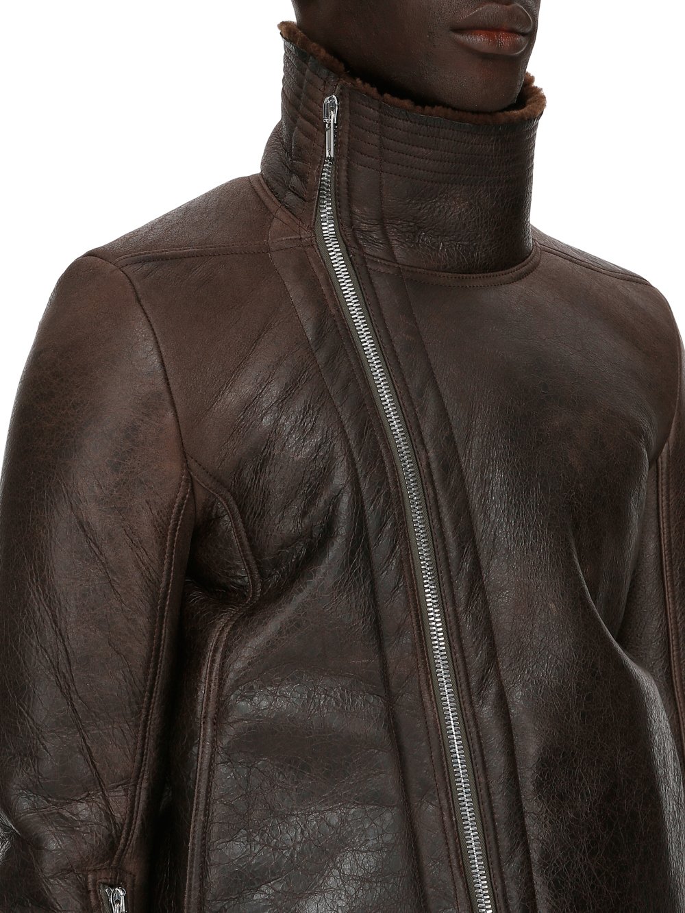 RICK OWENS FW23 LUXOR BAUHAUS JKT IN BROWN BUTTER LAMB SHEARLING