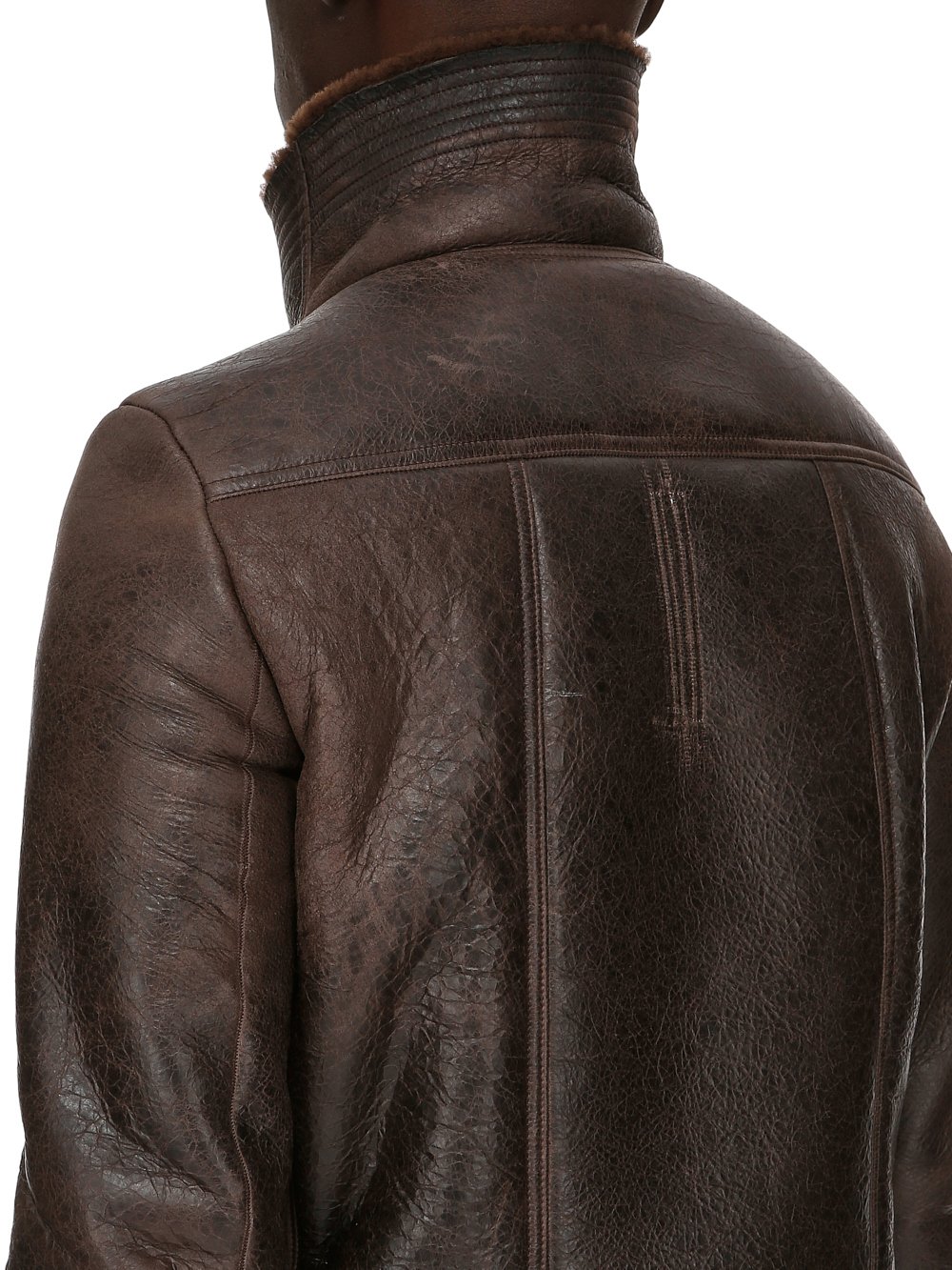 RICK OWENS FW23 LUXOR BAUHAUS JKT IN BROWN BUTTER LAMB SHEARLING