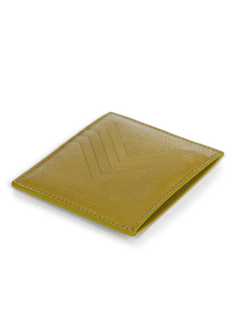 RICK OWENS FW23 LUXOR SQUARE CC HOLDER IN ACID YELLOW SOFT GRAIN COW LEATHER