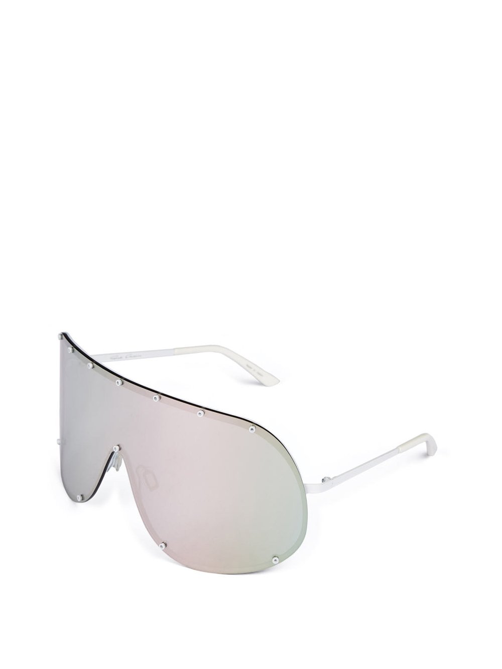 RICK OWENS SHIELD SUNGLASSES IN WHITE WITH PINK LENS