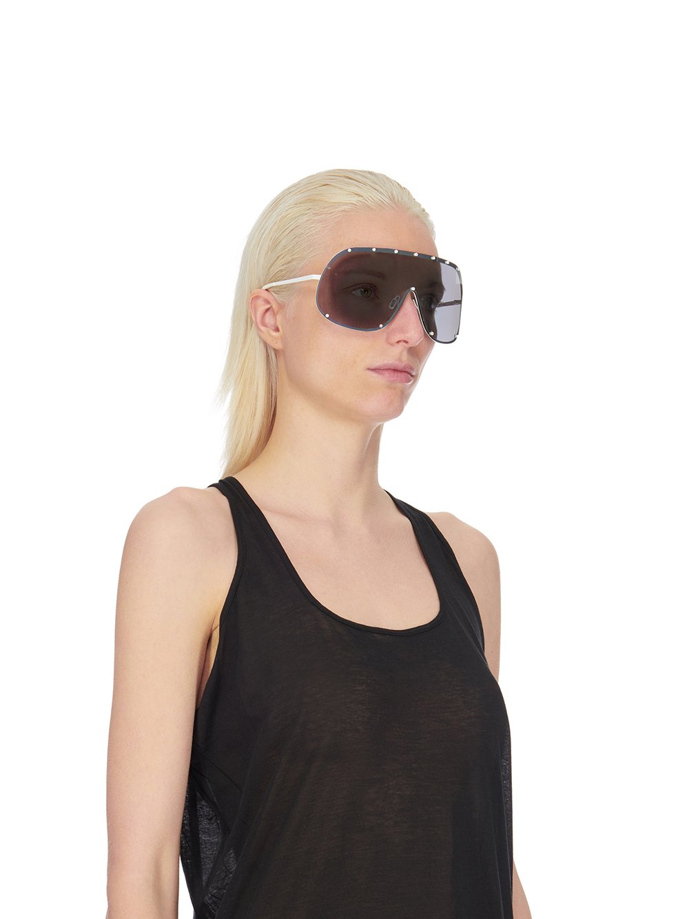 RICK OWENS SHIELD SUNGLASSES IN WHITE WITH PINK LENS