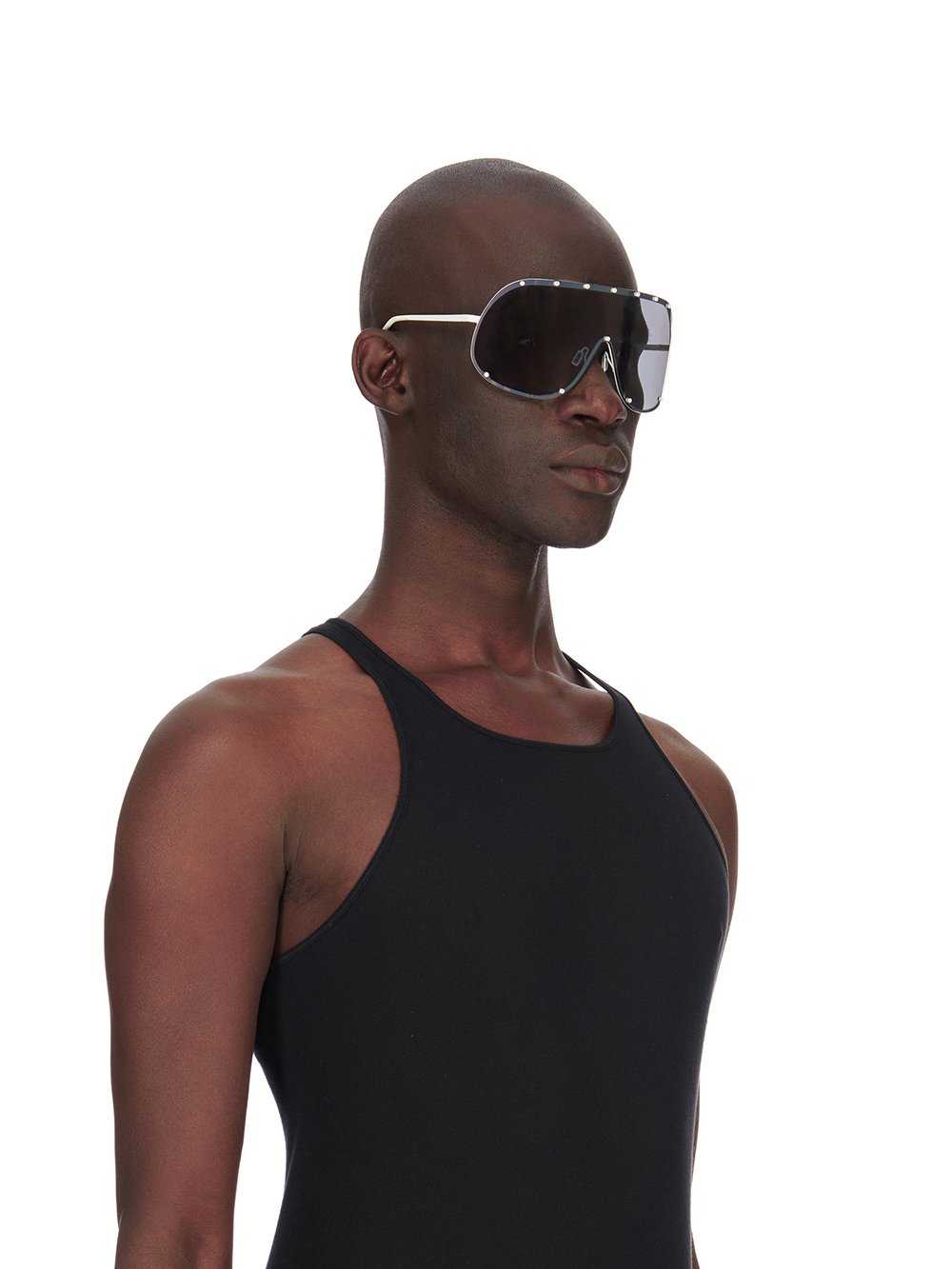 RICK OWENS SHIELD SUNGLASSES IN WHITE WITH PINK LENS