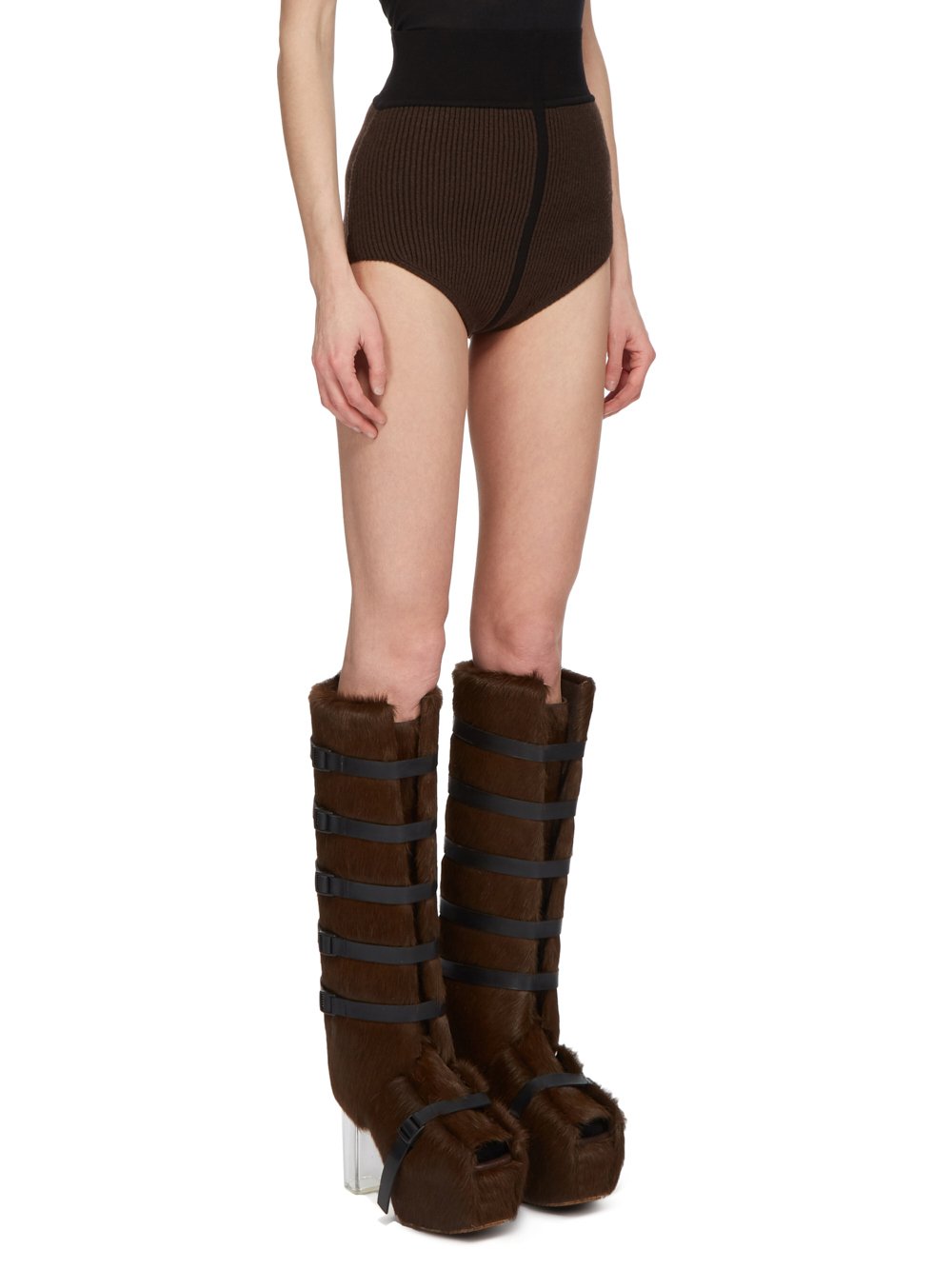 RICK OWENS FW23 LUXOR RUNWAY DIRT PANTIES IN BROWN AND BLACK HEAVY RIB RECYCLED CASHMERE