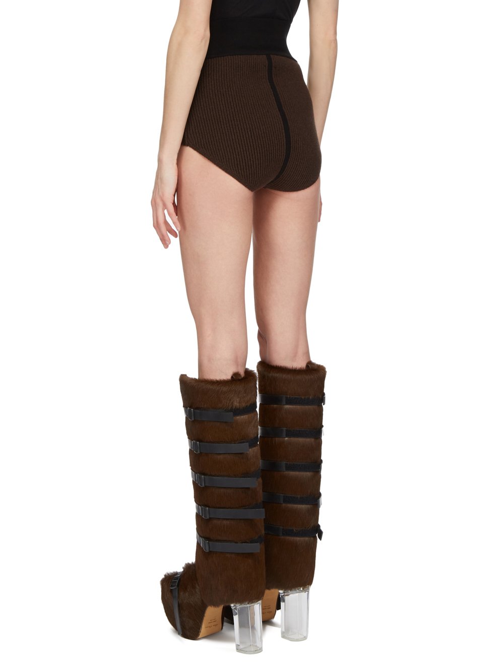 RICK OWENS FW23 LUXOR RUNWAY DIRT PANTIES IN BROWN AND BLACK HEAVY RIB RECYCLED CASHMERE