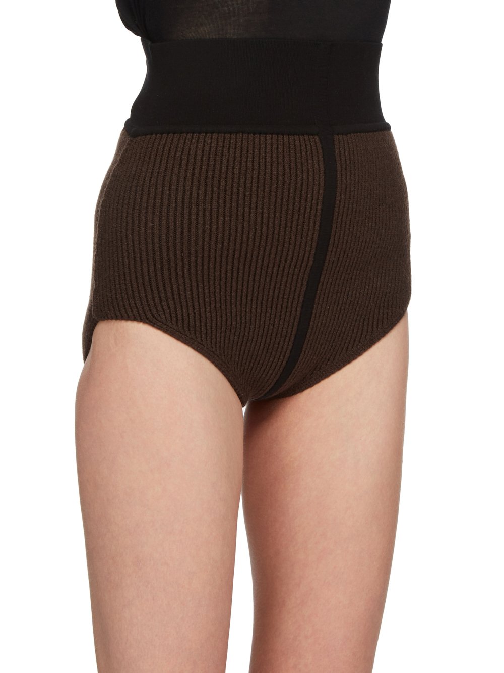 RICK OWENS FW23 LUXOR RUNWAY DIRT PANTIES IN BROWN AND BLACK HEAVY RIB RECYCLED CASHMERE