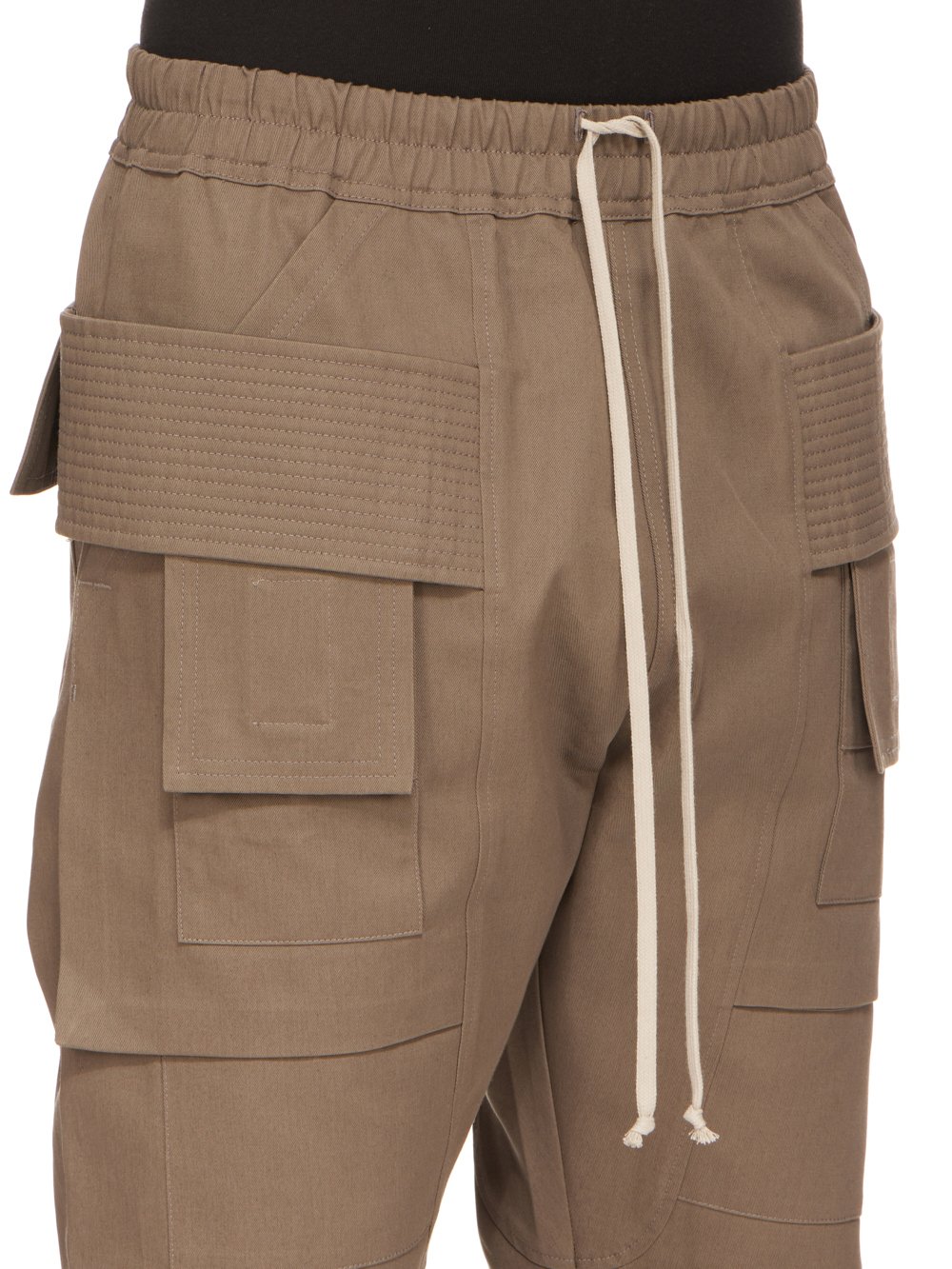 RICK OWENS FW23 LUXOR CREATCH CARGO CROPPED DRAWSTRING IN DUST COTTON TWILL