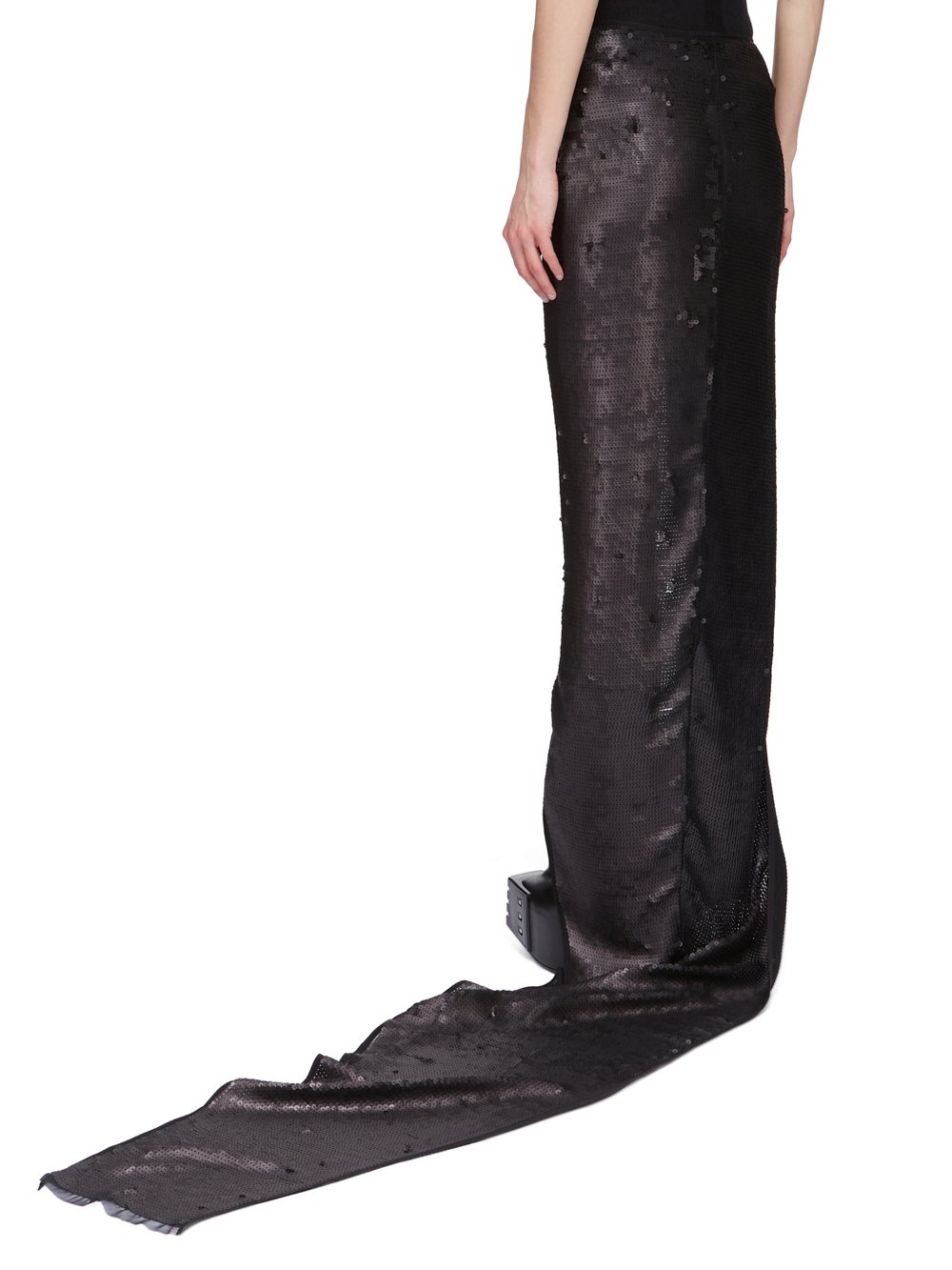 RICK OWENS FW23 LUXOR RUNWAY EDFU SKIRT RUNWAY LENGTH IN BLACK SEQUIN EMBROIDERED SILK CHIFFON