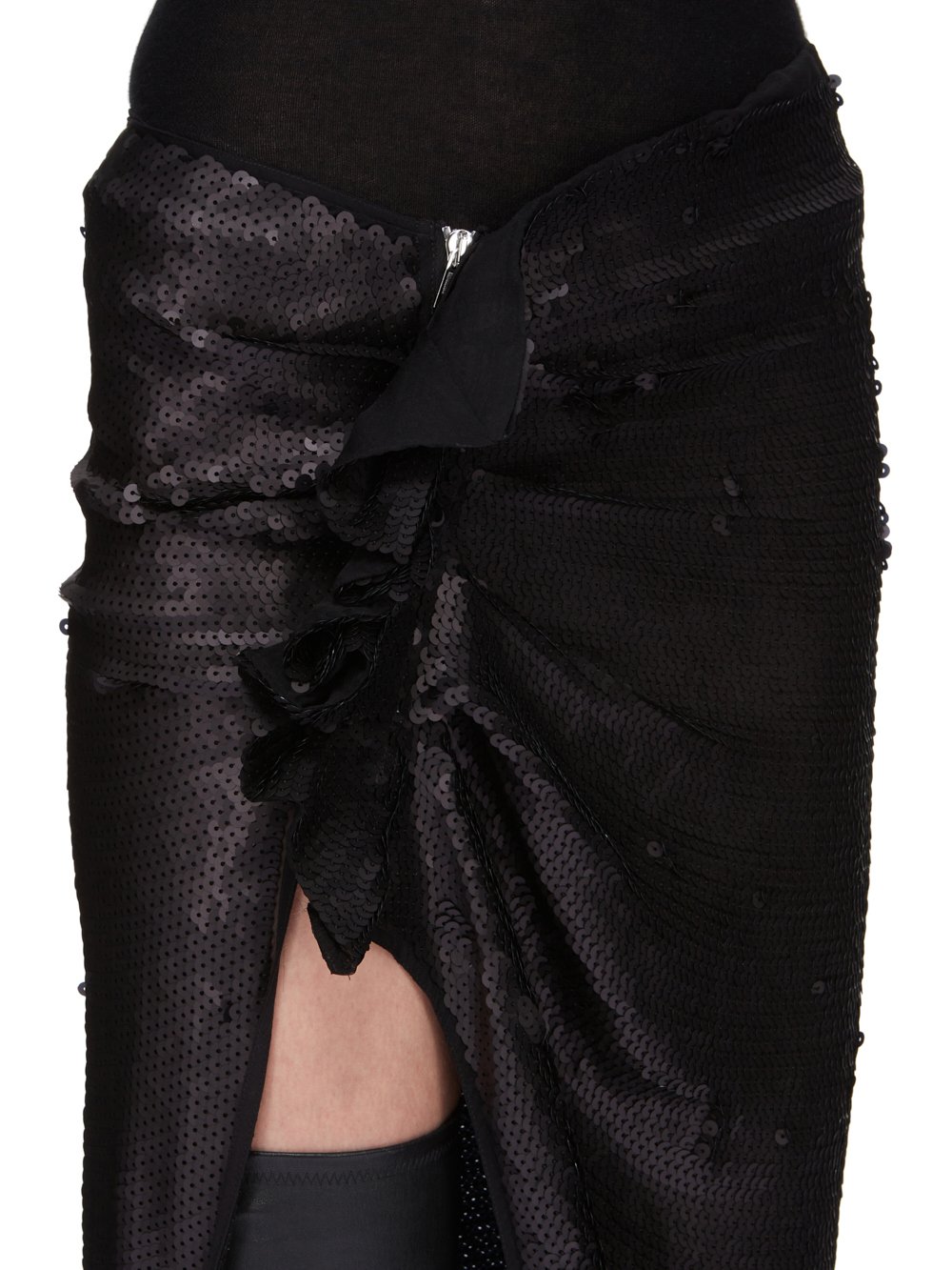 RICK OWENS FW23 LUXOR RUNWAY EDFU SKIRT RUNWAY LENGTH IN BLACK SEQUIN EMBROIDERED SILK CHIFFON