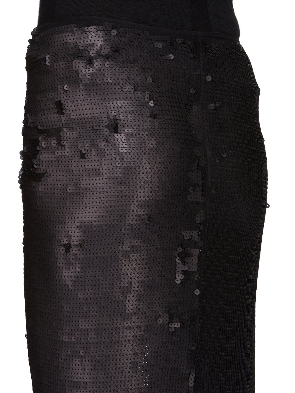 RICK OWENS FW23 LUXOR RUNWAY EDFU SKIRT RUNWAY LENGTH IN BLACK SEQUIN EMBROIDERED SILK CHIFFON