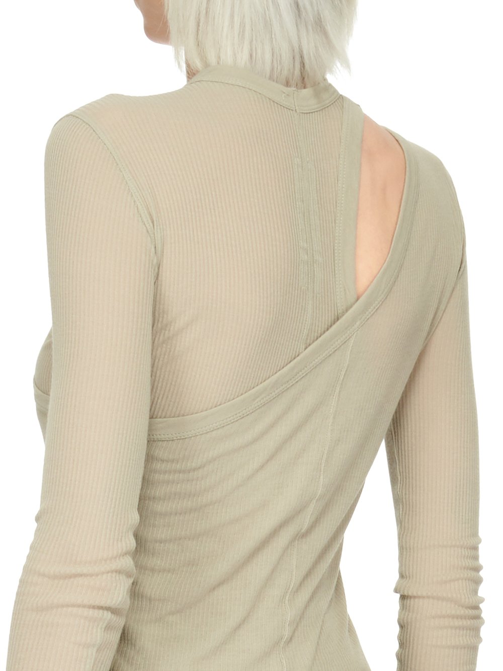 RICK OWENS FW23 LUXOR BANANA LS T IN PEARL VISCOSE SILK RIB JERSEY