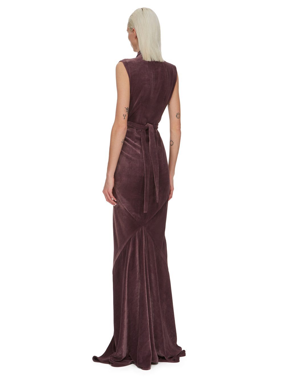 RICK OWENS FW23 LUXOR SL LONG WRAP GOWN IN AMETHYST VELVET