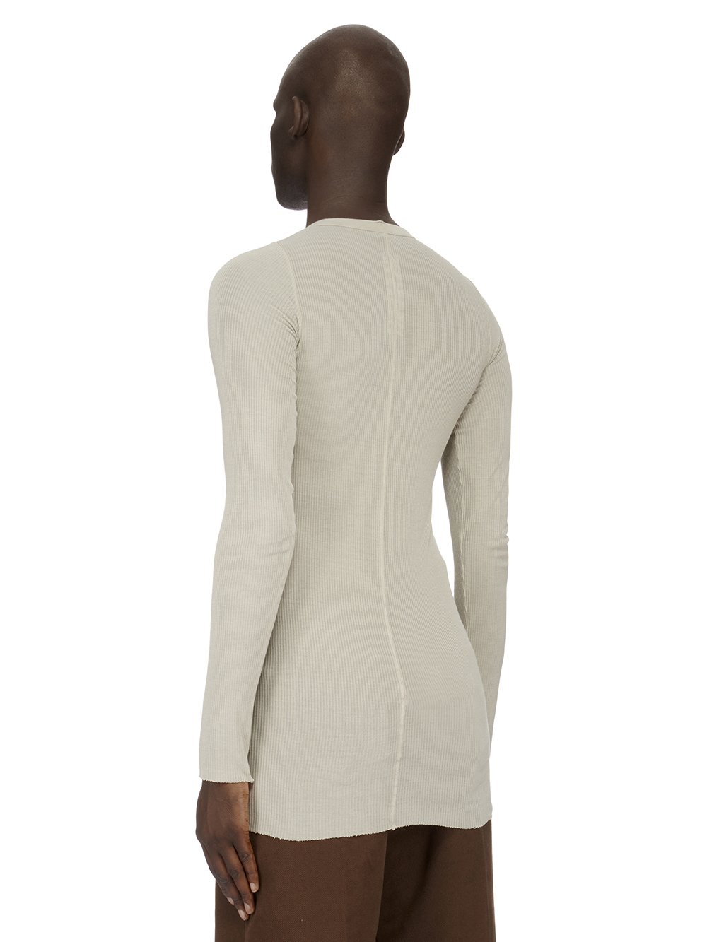 RICK OWENS FW23 LUXOR RIB LS T IN PEARL VISCOSE SILK RIB JERSEY