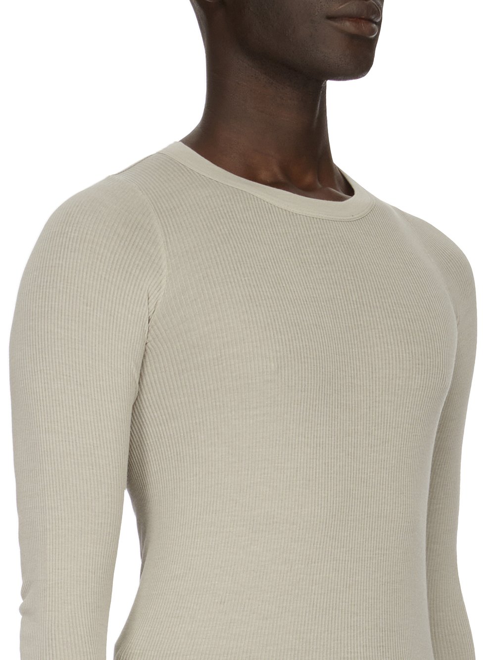 RICK OWENS FW23 LUXOR RIB LS T IN PEARL VISCOSE SILK RIB JERSEY