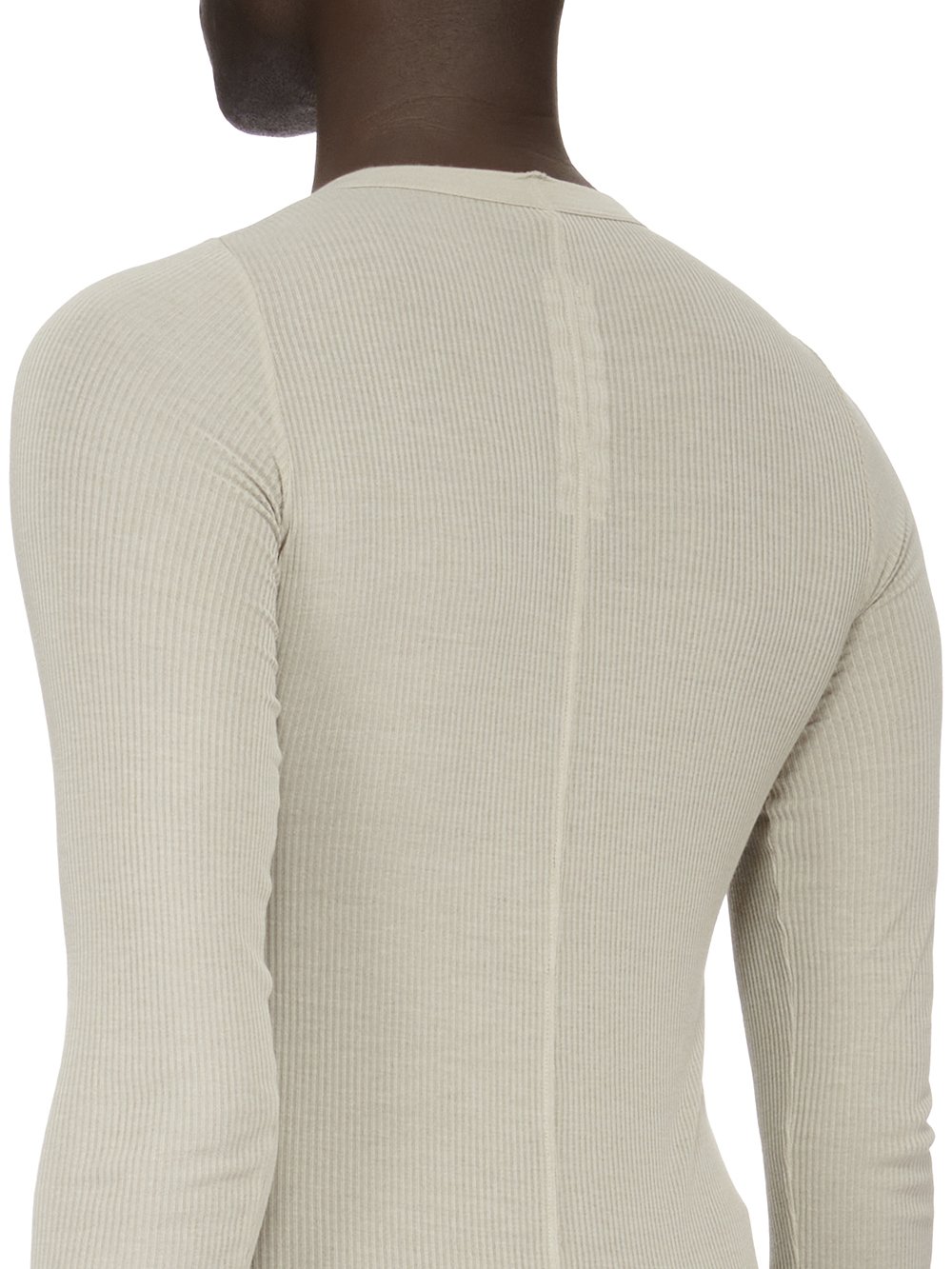 RICK OWENS FW23 LUXOR RIB LS T IN PEARL VISCOSE SILK RIB JERSEY