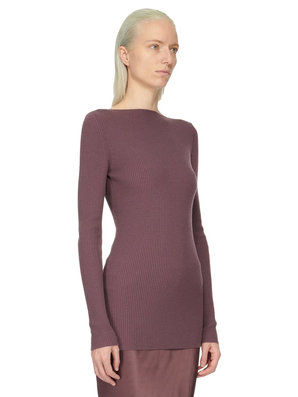 RICK OWENS FW23 LUXOR AL TOP IN AMETHYST PURPLE LIGHTWEIGHT RIBBED KNIT