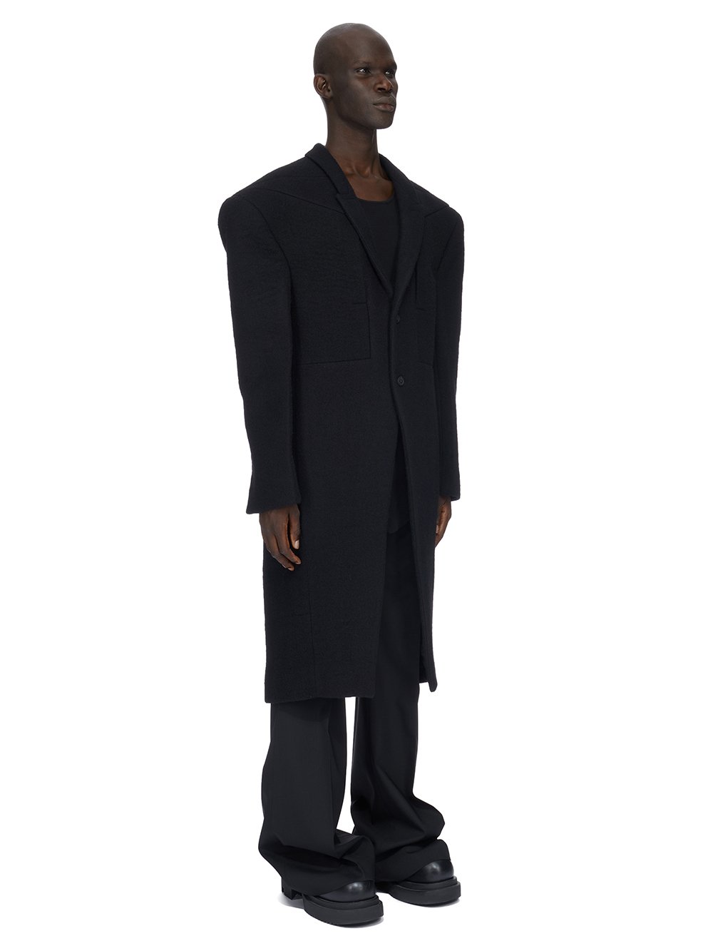 RICK OWENS FW23 LUXOR SOFT JUMBO TATLIN COAT IN BLACK BOILED WOOL