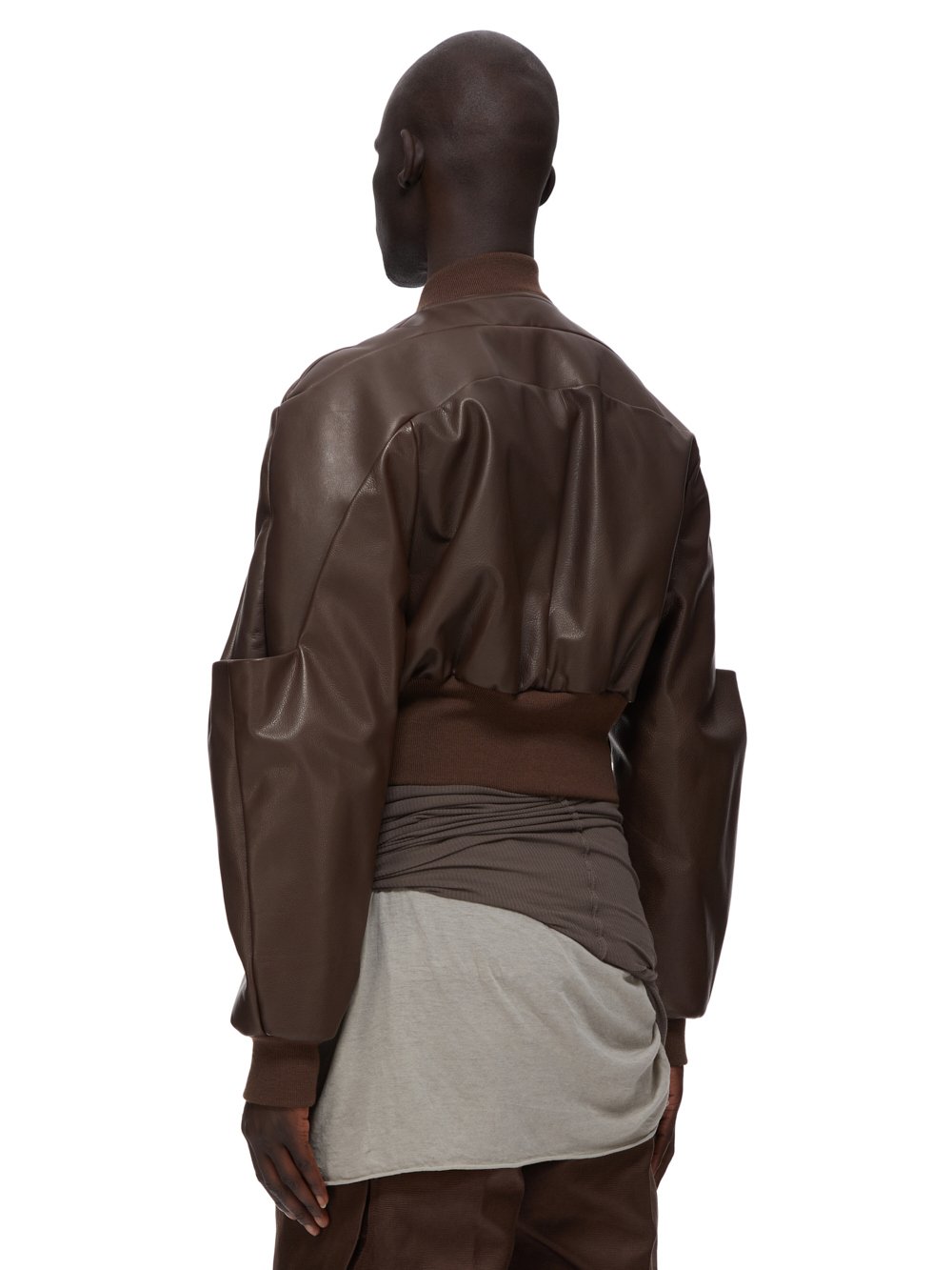 RICK OWENS FW23 LUXOR GIRDERED BOMBER CROPPED IN BROWN SOFT GRAIN COW LEATHER