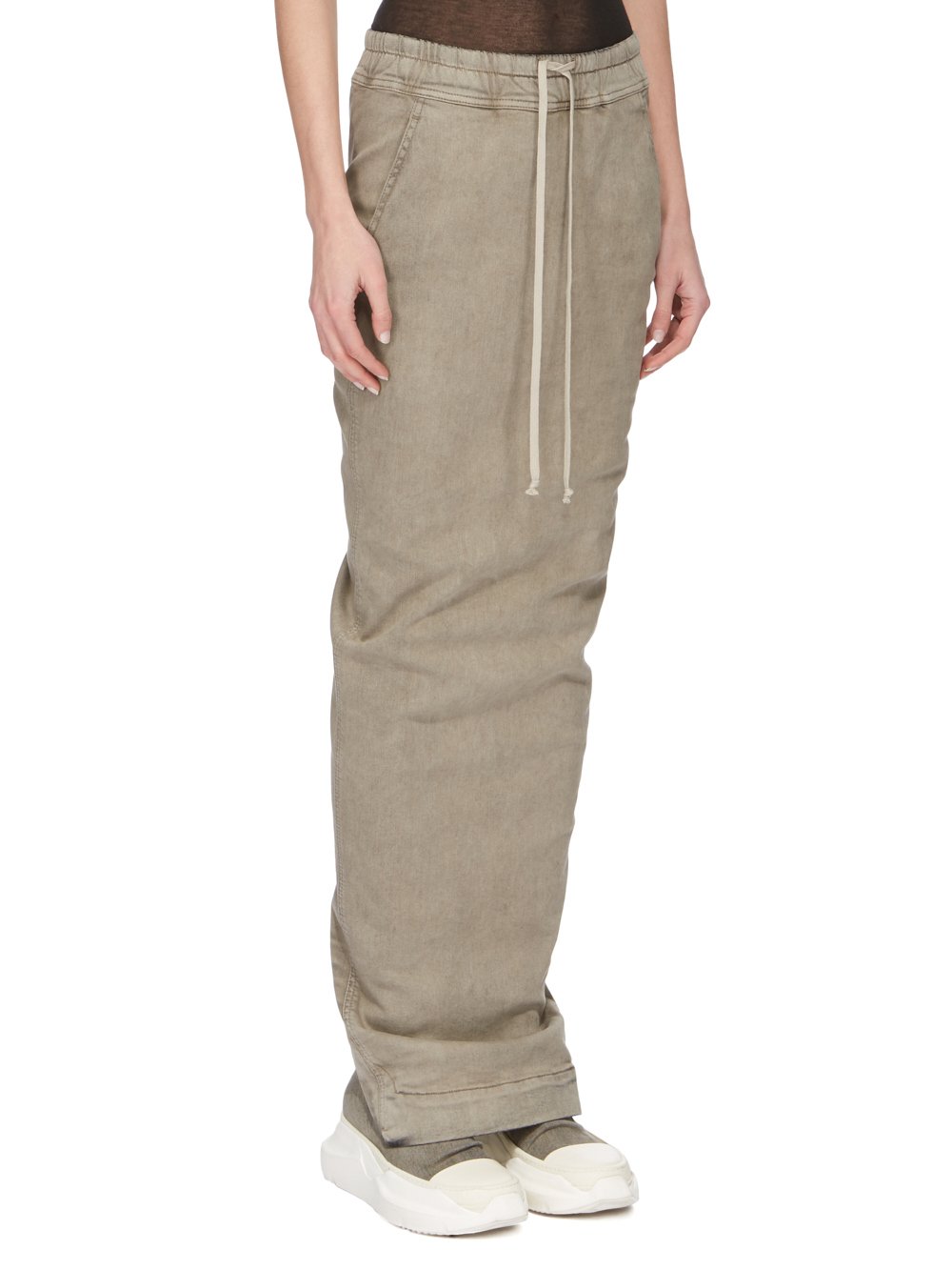 RICK OWENS FW23 LUXOR PULL ON PILLAR SKIRT IN MINERAL PEARL STRETCH DENIM