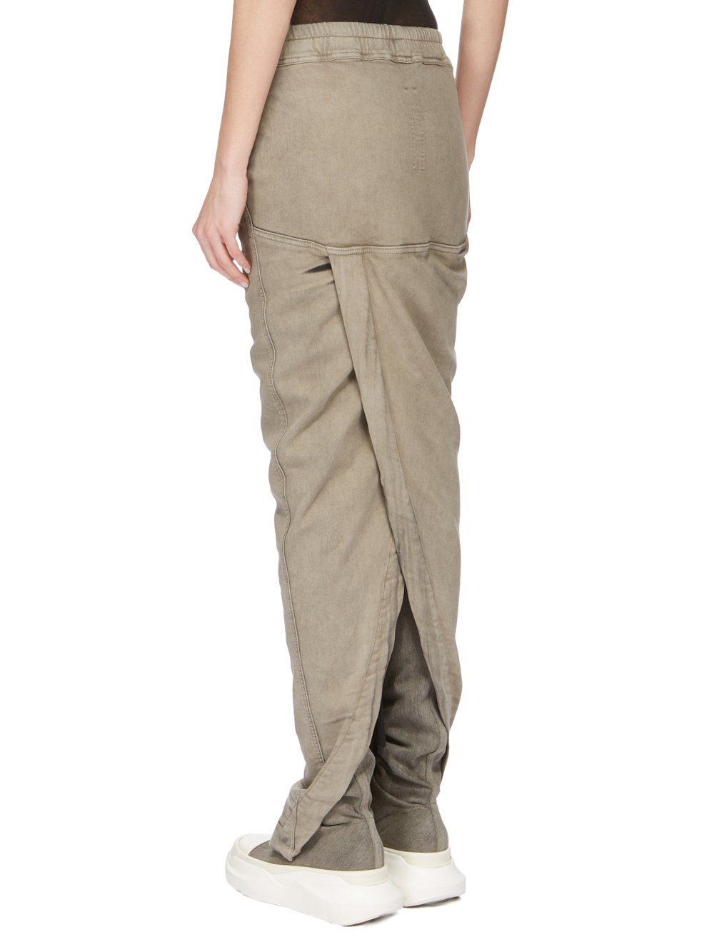 RICK OWENS FW23 LUXOR PULL ON PILLAR SKIRT IN MINERAL PEARL STRETCH DENIM