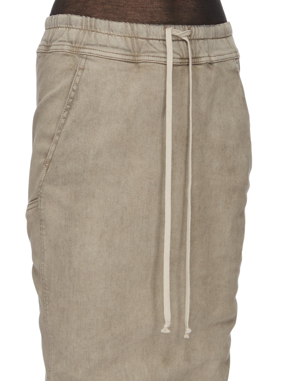 RICK OWENS FW23 LUXOR PULL ON PILLAR SKIRT IN MINERAL PEARL STRETCH DENIM