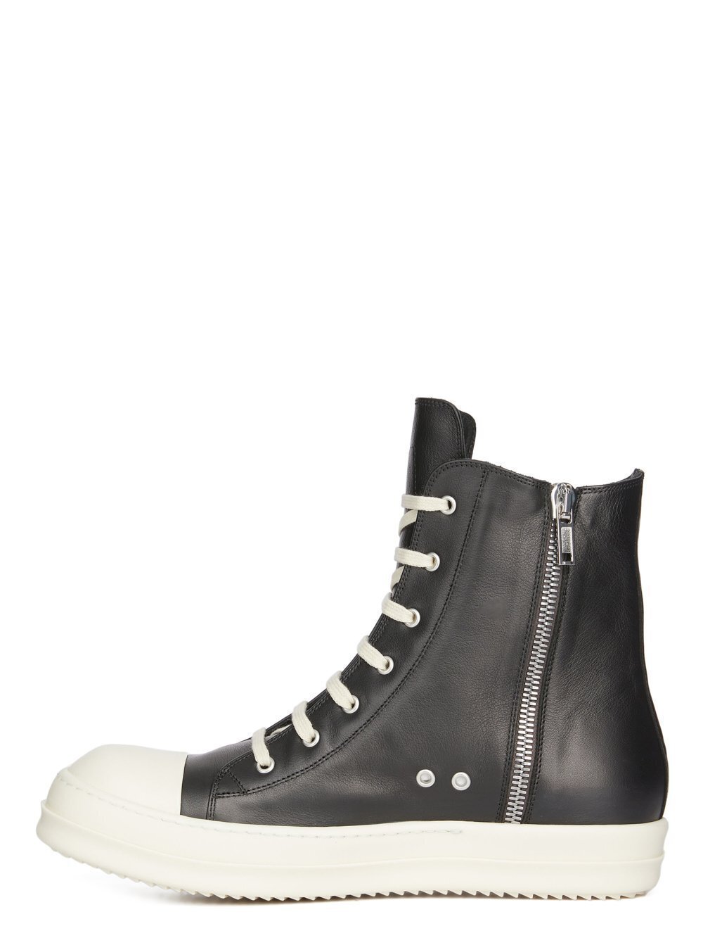 RICK OWENS FW23 LUXOR SNEAKERS IN BLACK AND MILK FULL GRAIN CALF LEATHER