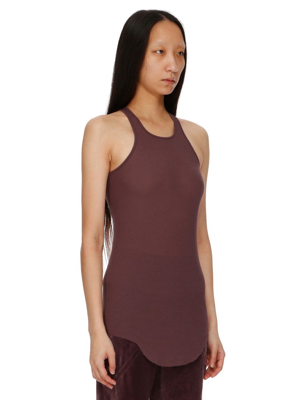 RICK OWENS FW23 LUXOR BASIC RIB TANK IN AMETHYST PURPLE VISCOSE SILK RIB JERSEY