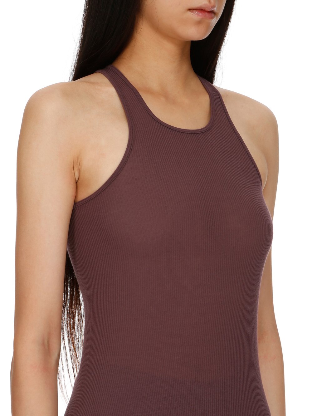 RICK OWENS FW23 LUXOR BASIC RIB TANK IN AMETHYST PURPLE VISCOSE SILK RIB JERSEY