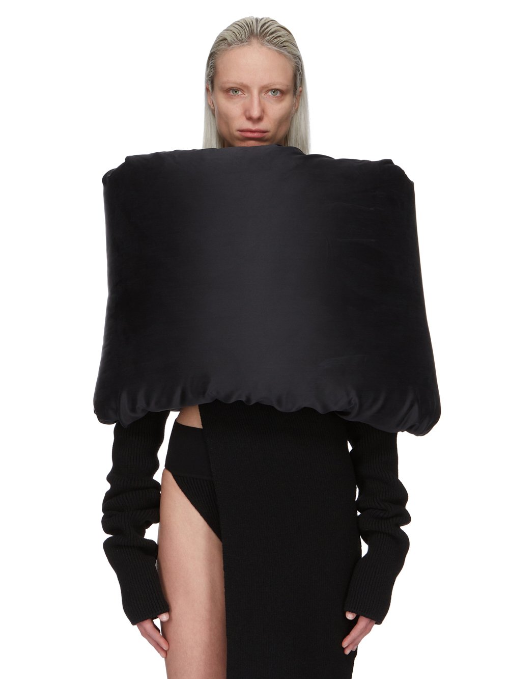 RICK OWENS FW23 LUXOR RUNWAY DONUT COWL IN BLACK SILK CHARMEUSE