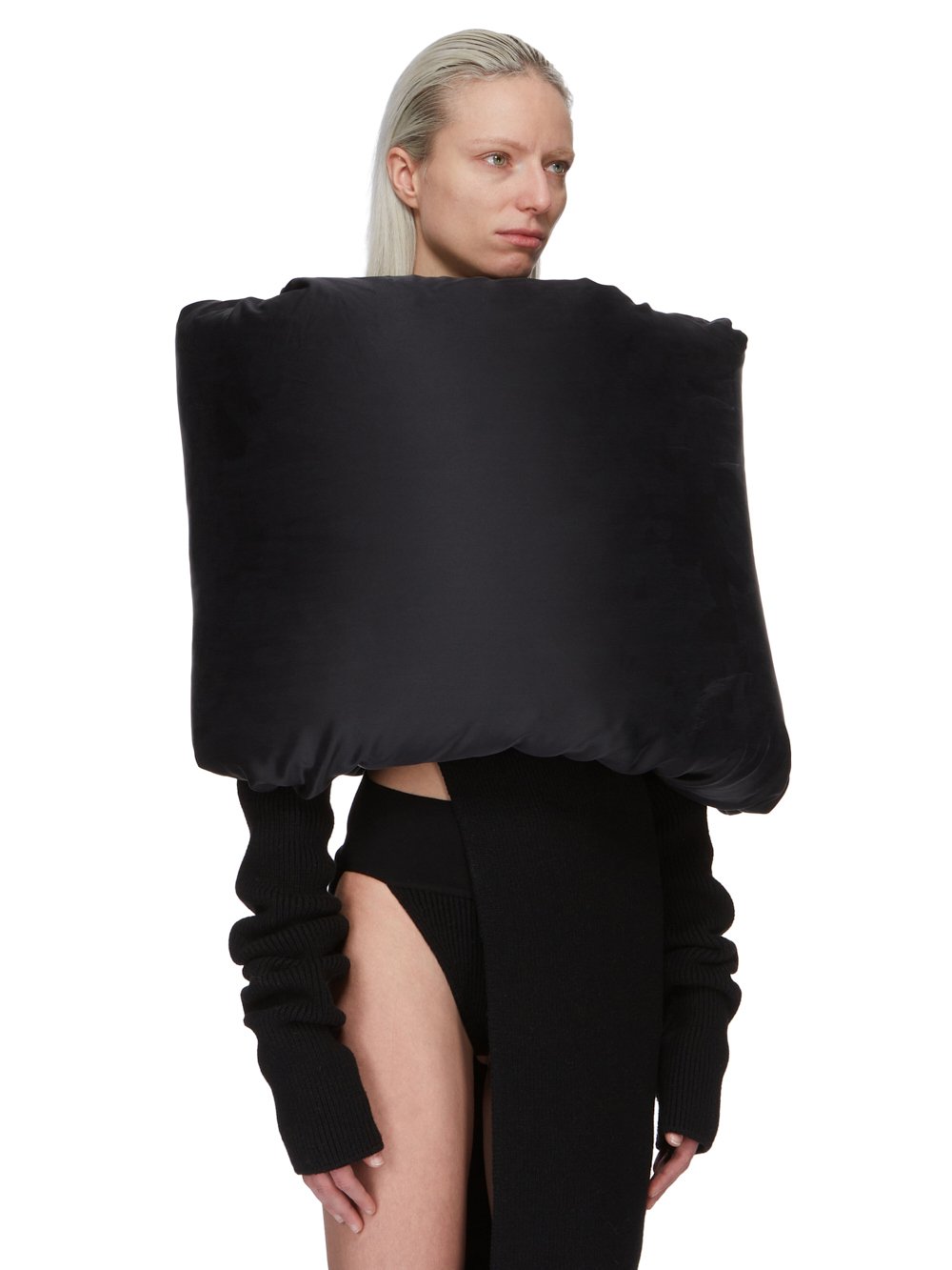 RICK OWENS FW23 LUXOR RUNWAY DONUT COWL IN BLACK SILK CHARMEUSE