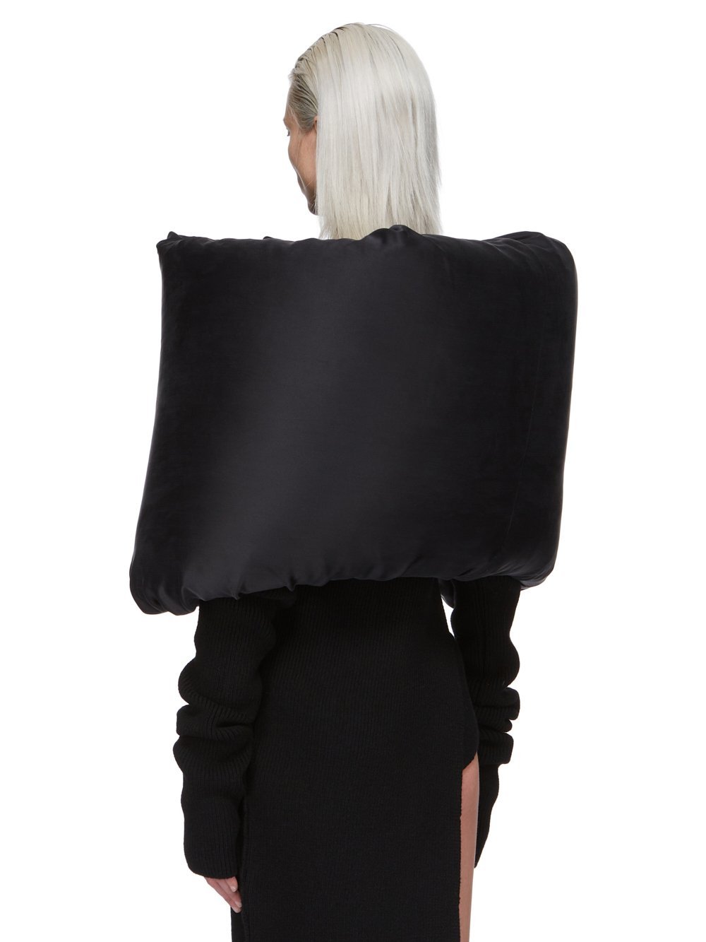 RICK OWENS FW23 LUXOR RUNWAY DONUT COWL IN BLACK SILK CHARMEUSE