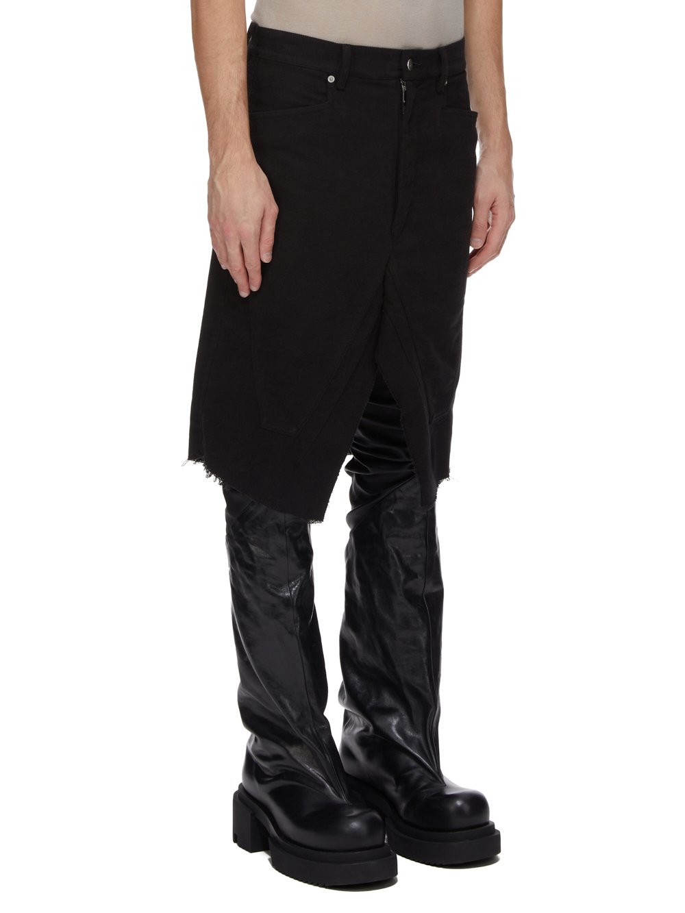 RICK OWENS FW23 LUXOR SLIVERED SKIRT IN  BLACK BRUSHED HEAVY TWILL