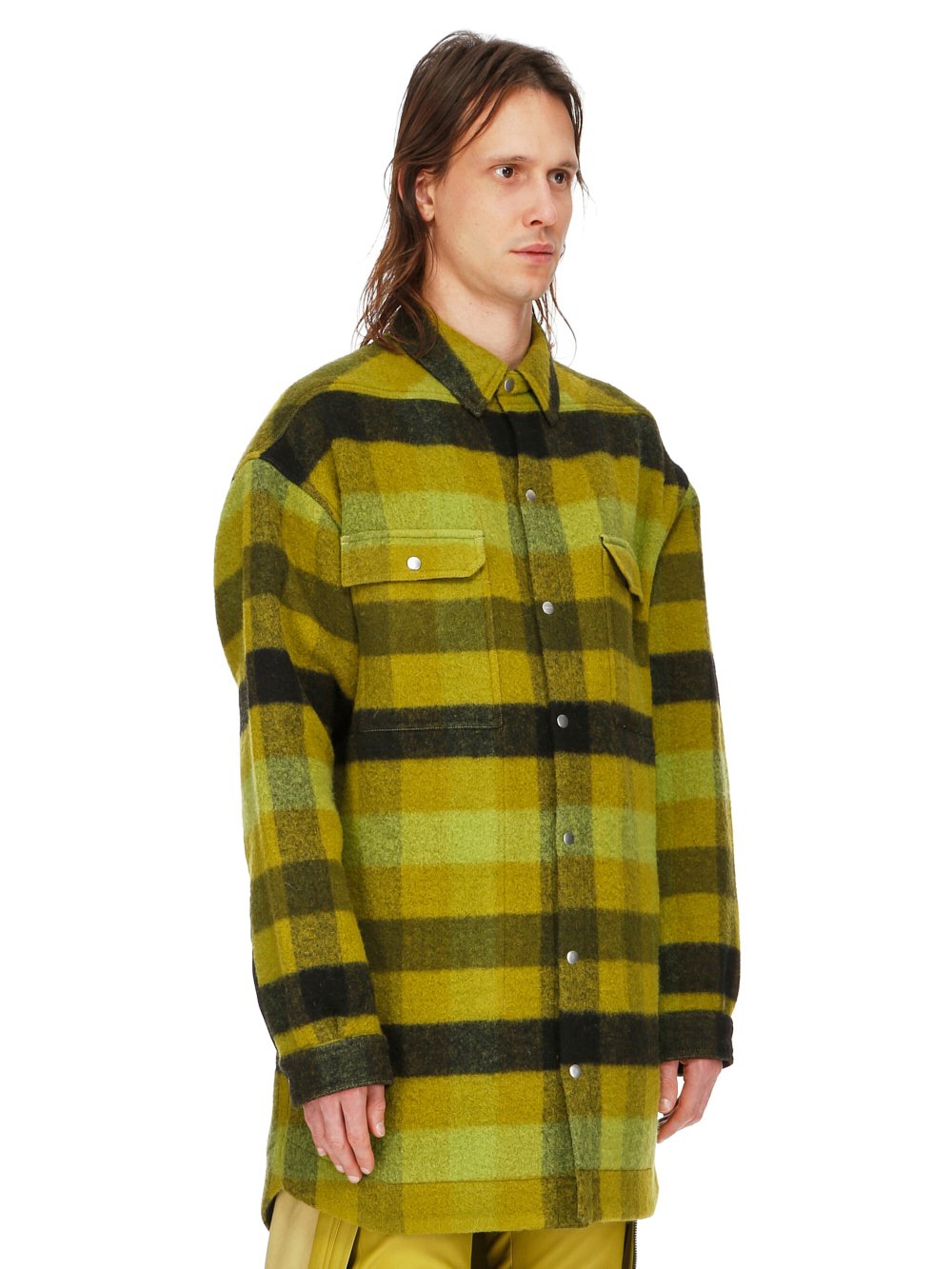 RICK OWENS FW23 LUXOR OVERSIZED OUTERSHIRT IN ACID BOILED WOOL PLAID