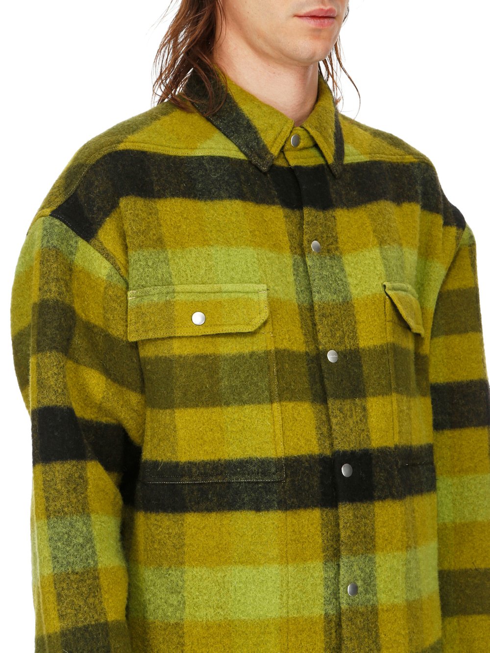 RICK OWENS FW23 LUXOR OVERSIZED OUTERSHIRT IN ACID BOILED WOOL PLAID