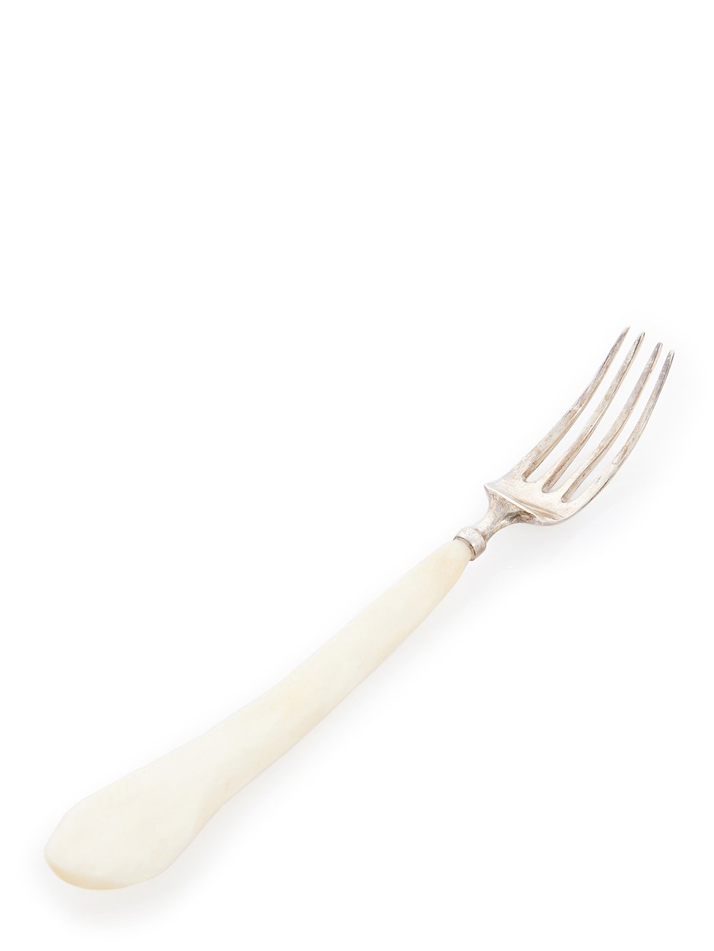 RICK OWENS FORK FEATURES A FOUR TINE STERLING TOP AND A NATURAL COLOR BONE HANDLE.