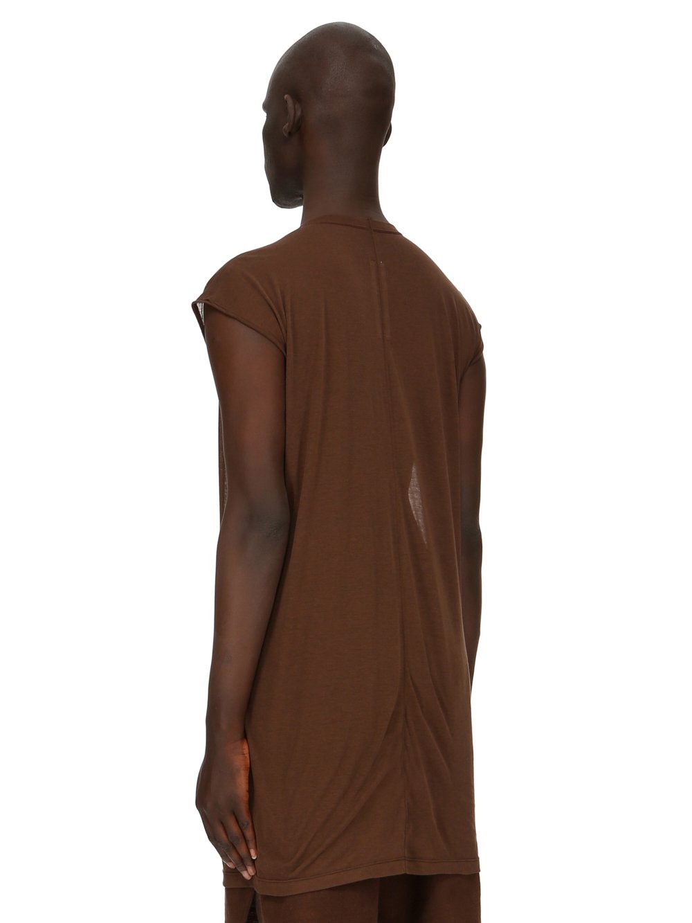 RICK OWENS FW23 LUXOR DEEP V NECK SS T IN BROWN UNSTABLE COTTON