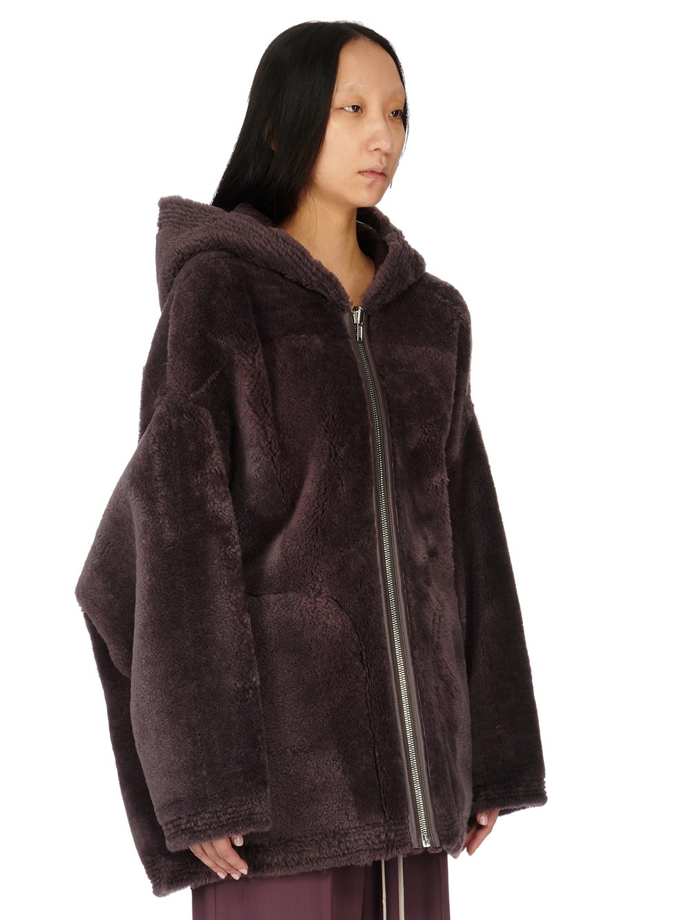 RICK OWENS FW23 LUXOR ZIP FRONT PETER IN AMETHYST BUTTER LAMB SHEARLING