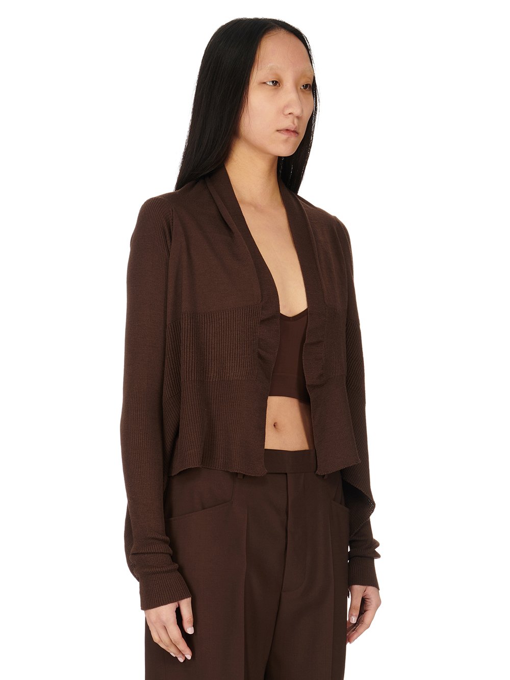 RICK OWENS FW23 LUXOR SHORT WRAP IN BROWN LIGHTWEIGHT RASATO KNIT