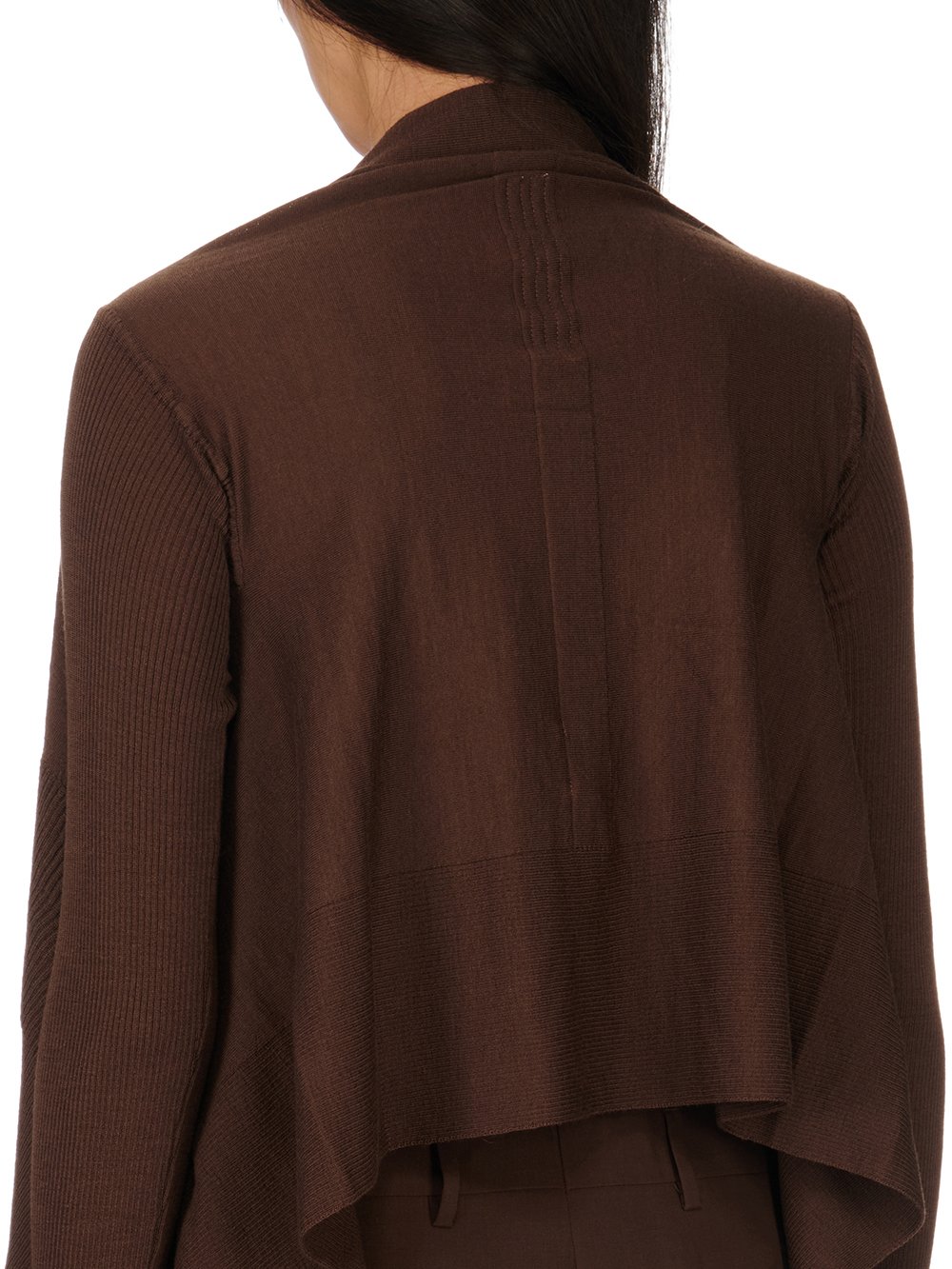 RICK OWENS FW23 LUXOR SHORT WRAP IN BROWN LIGHTWEIGHT RASATO KNIT