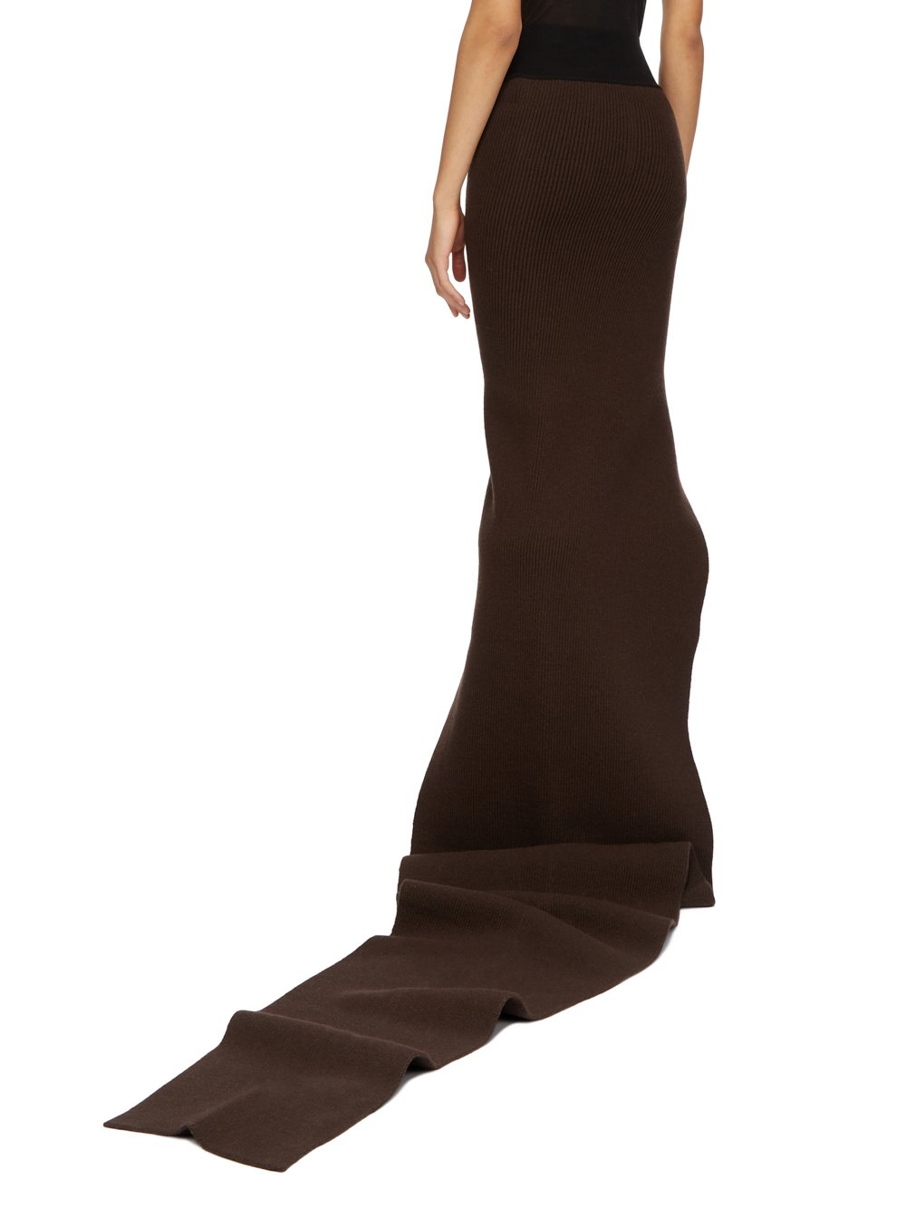 RICK OWENS FW23 LUXOR RUNWAY KNT EDFU SKIRT IN BROWN AND BLACK HEAVY RIB RECYCLED CASHMERE