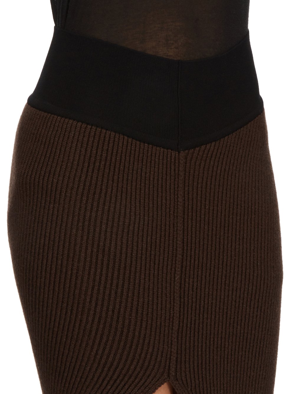 RICK OWENS FW23 LUXOR RUNWAY KNT EDFU SKIRT IN BROWN AND BLACK HEAVY RIB RECYCLED CASHMERE