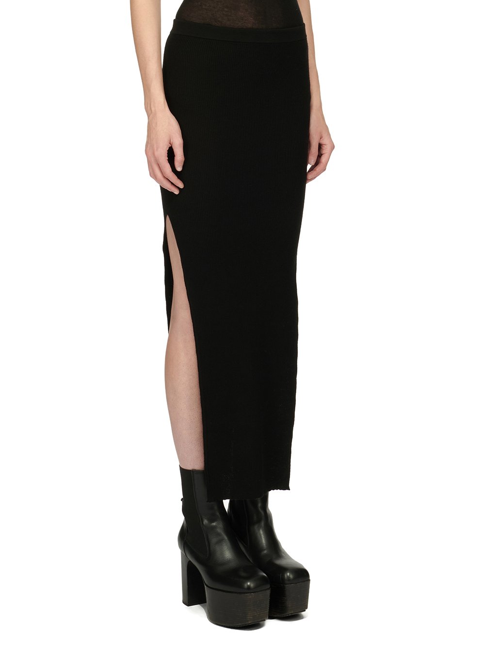 RICK OWENS FW23 LUXOR RIBBED SACRISKIRT IN BLACK LIGHTWEIGHT RIBBED KNIT