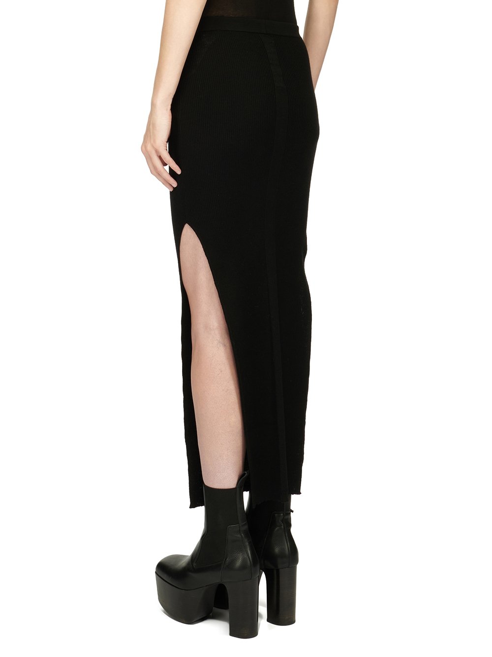 RICK OWENS FW23 LUXOR RIBBED SACRISKIRT IN BLACK LIGHTWEIGHT RIBBED KNIT