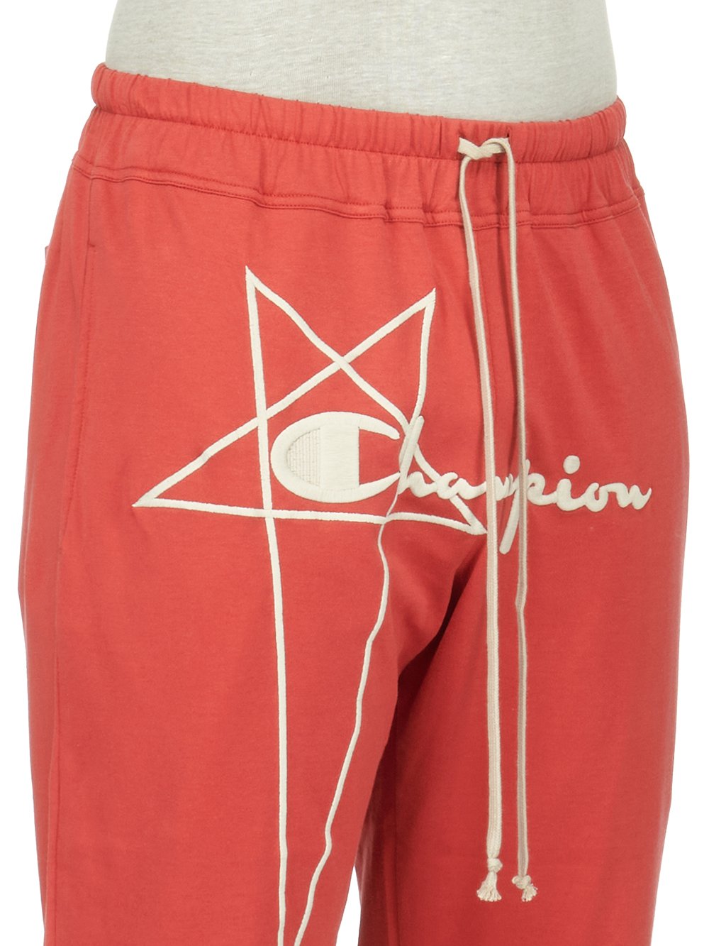 CHAMPION X RICK OWENS JOGGERS IN CARNELIAN RED MEDIUM WEIGHT COTTON JERSEY 