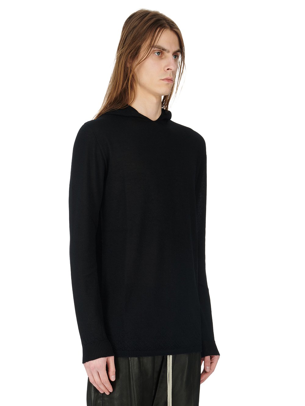 RICK OWENS FW23 LUXOR LS HOODY IN BLACK LIGHTWEIGHT RASATO KNIT